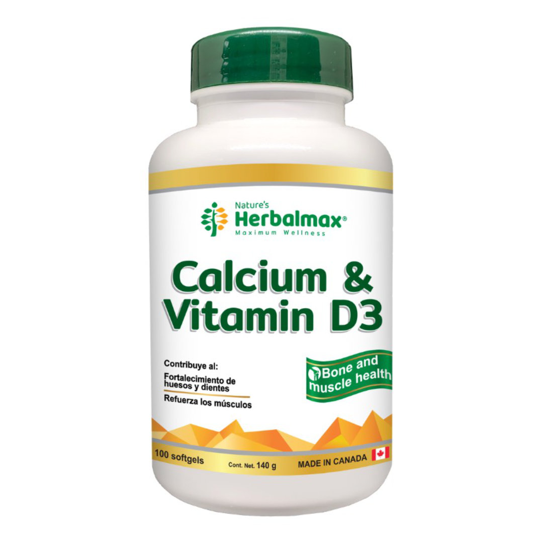 Calcio + Vitamina D3 100 Cápsulas - Herbalmax